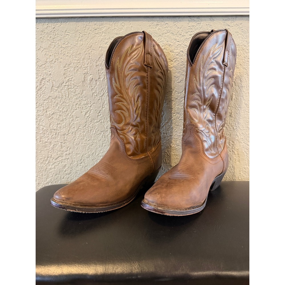 Laredo Brown Leather Cowboy Boots Western Stitching Square Toe Women's Size 7